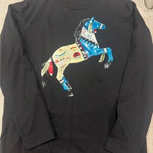 Black Long Sleeve Shirt with Colorful Horse Design